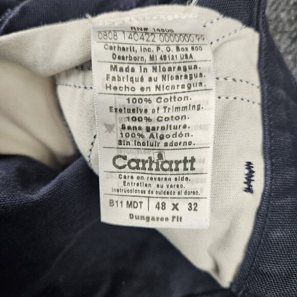 Carhartt B11 MDT Duck Dungaree Carpenter Pants Mens 48 x 32 Blue Canvas Workwear - Picture 2 of 7